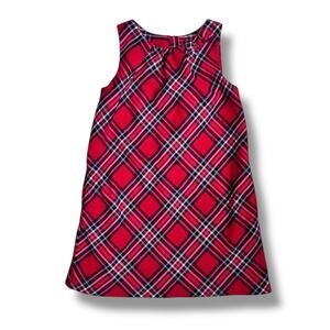 🐞3/$22 H&M Dress Girls 7-8 Red Plaid Flannel Sleeveless Bow Lined Holiday